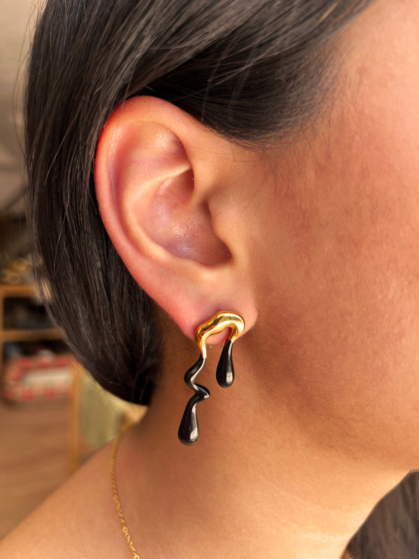 Aretes Derretidos Negros Acero