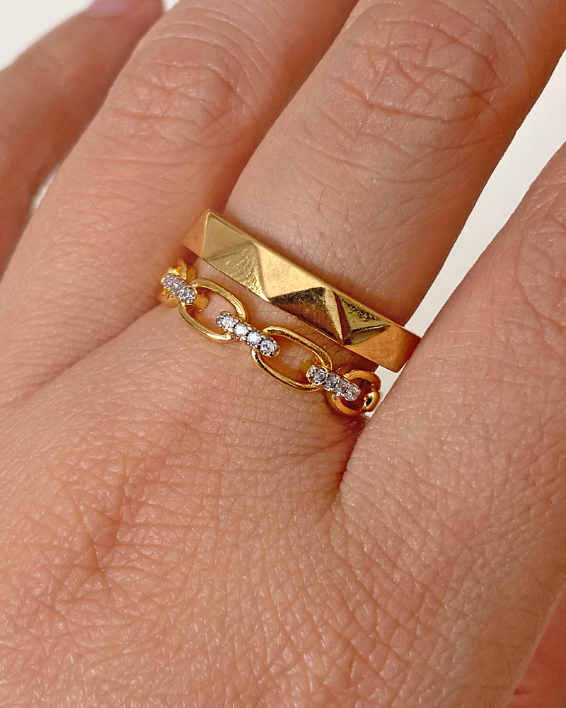 Anillo Doble Cadena Zirconias