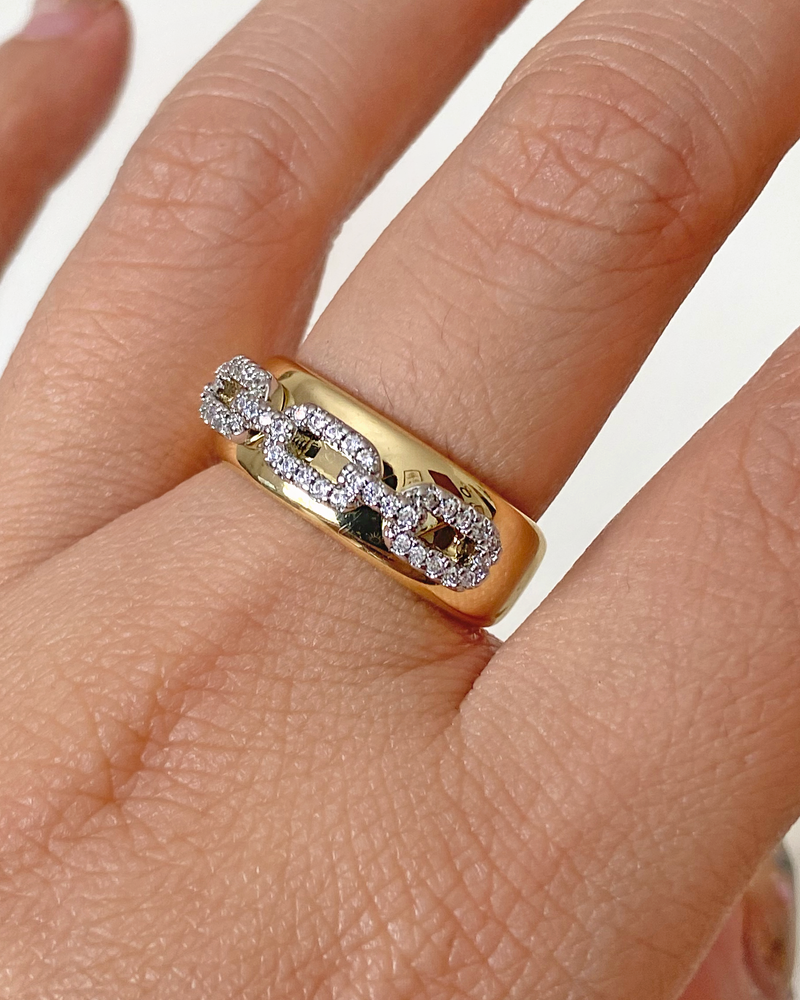 Anillo Cadena Plateada Zirconias