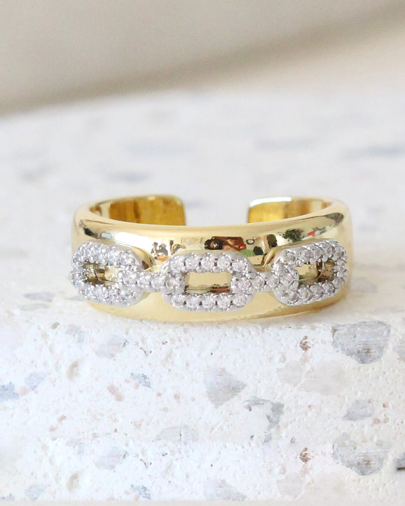 Anillo Cadena Plateada Zirconias