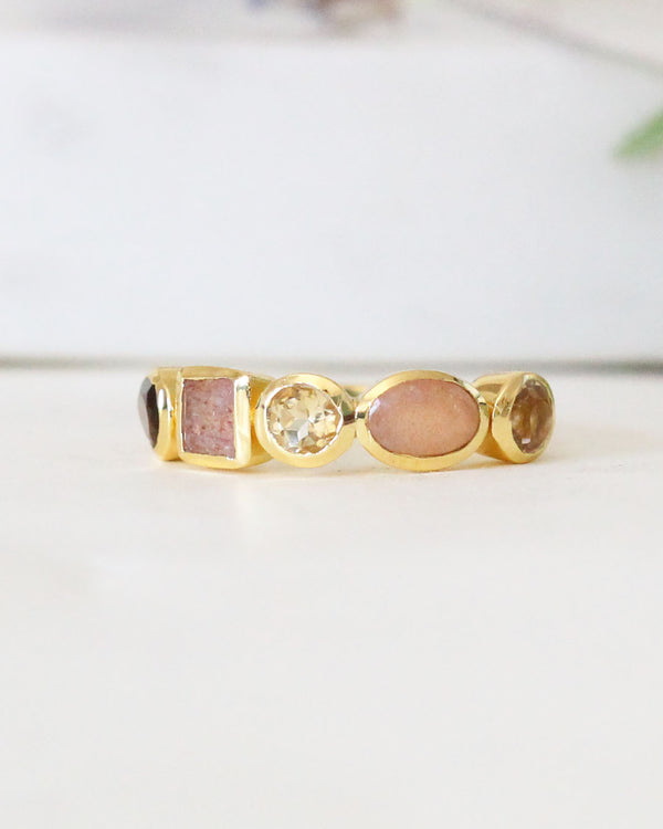 Anillo TIGER EYE / STRAWBERRY QUARTZ / CITRINE / PEACH MOONSTONE / MORGANITE HYDRO