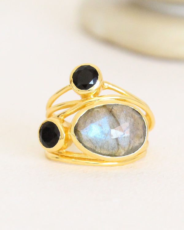 Anillo Labradorita y Onix