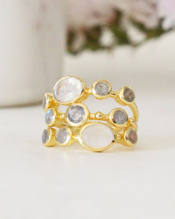 Anillo Mix Labradorita y Lunar