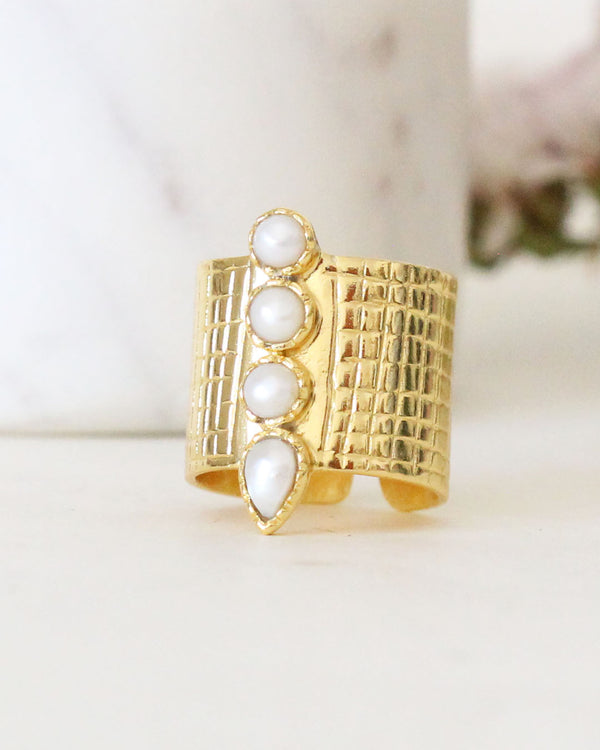 Anillo Cilindro Perlas