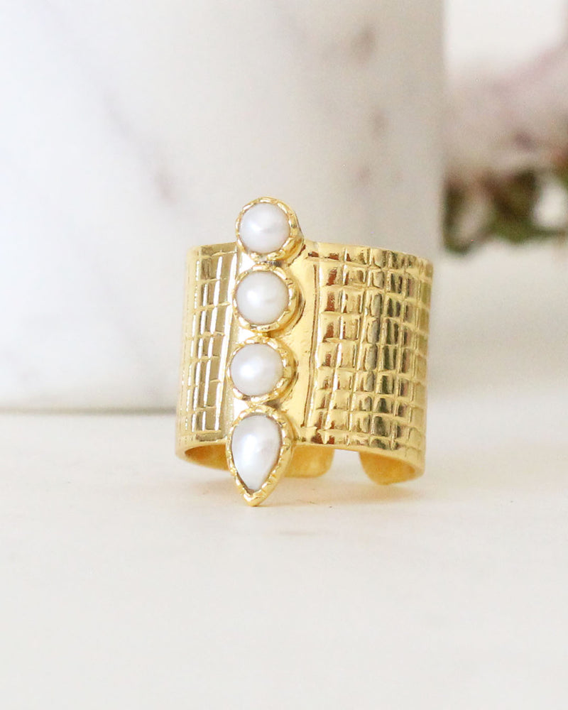 Anillo Cilindro Perlas