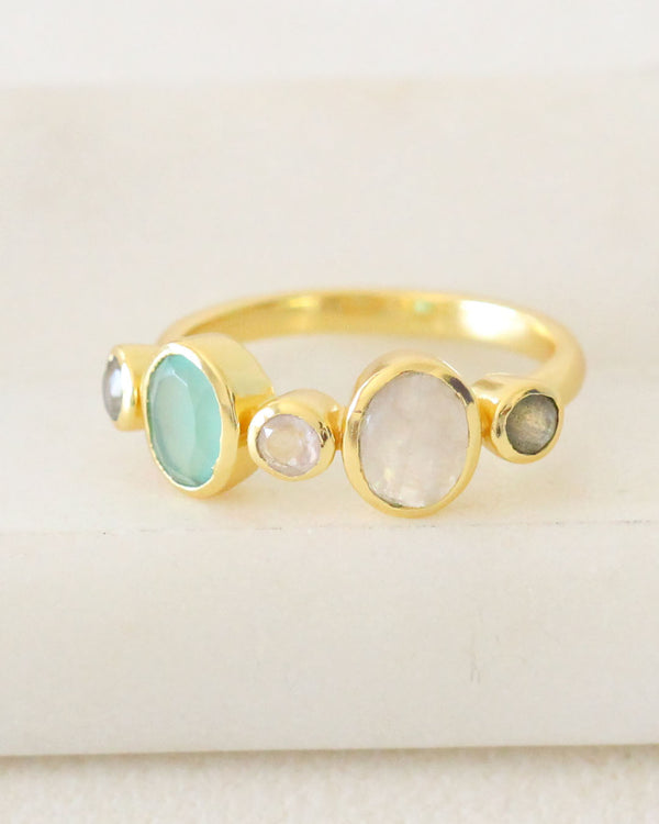 Anillo Mix CALCI, MOONSTONE , abradorite, Rose quartz