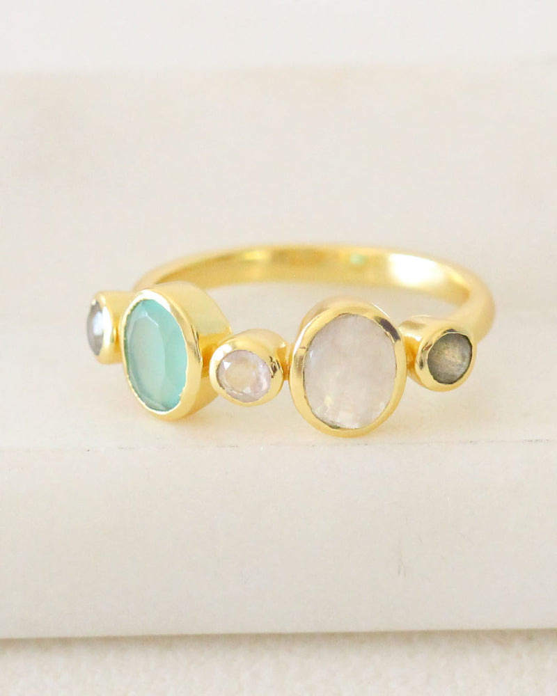 Anillo Mix CALCI, MOONSTONE , abradorite, Rose quartz