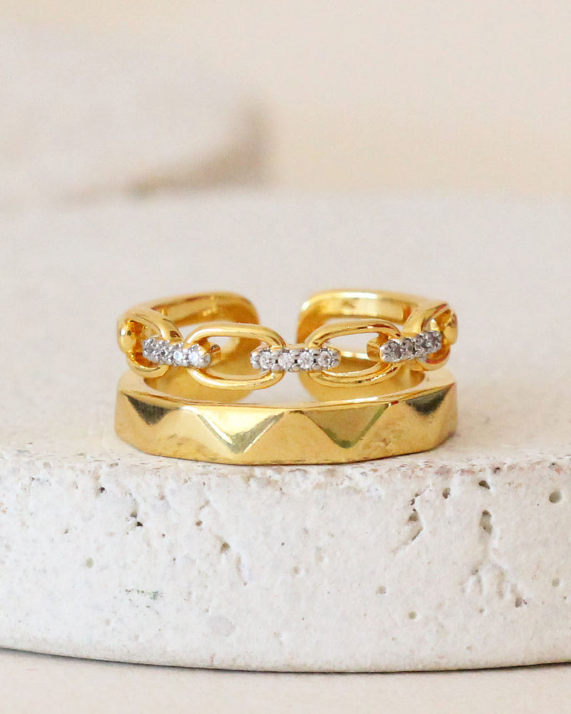Anillo Doble Cadena Zirconias