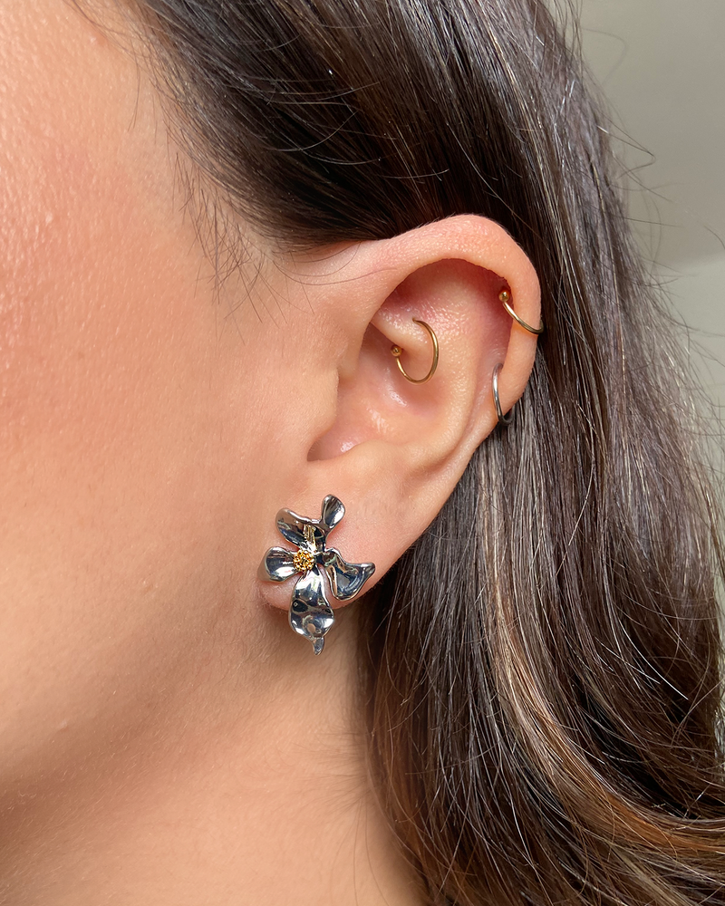 Aretes Orquidea Plata Larga