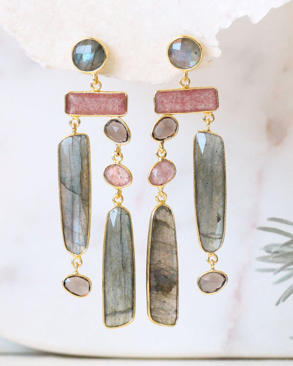 Aretes largos piedra ROSEQUARTZ / RAINBOW