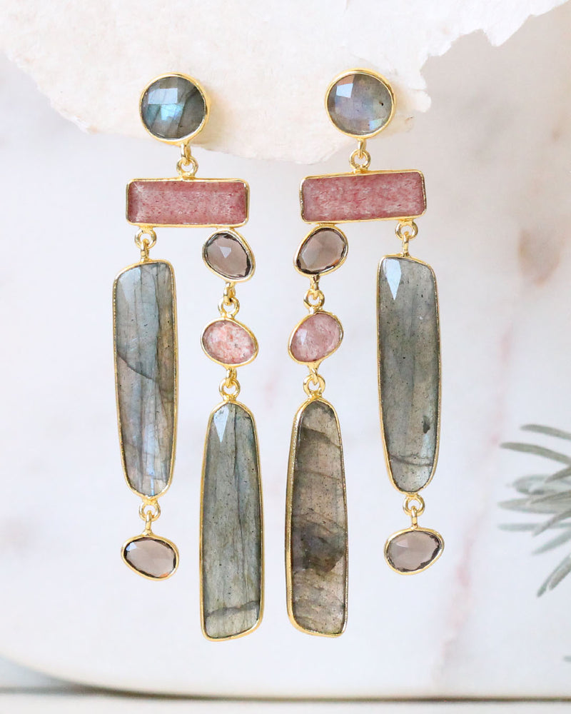 Aretes largos piedra ROSEQUARTZ / RAINBOW