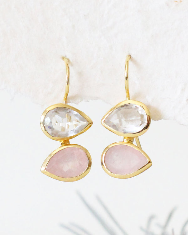 Aretes Cuarzo y cuarzo rosa
