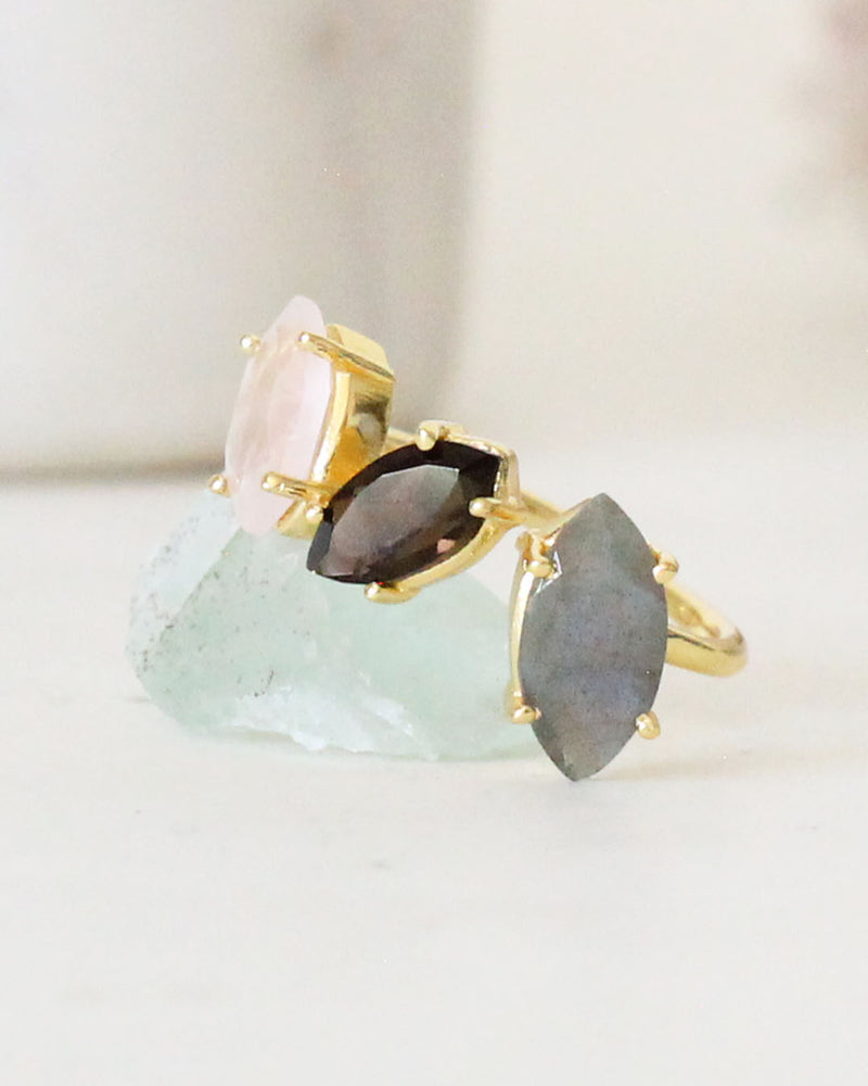 Anillo Triple ROSE QUARTZ / SMOKY / LABRADORITE