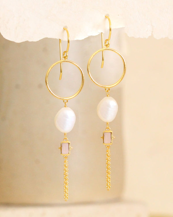 Aretes con perlas y piedras naturales