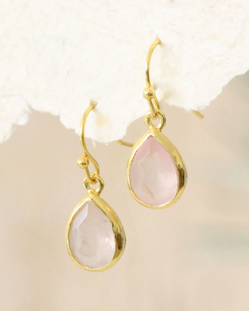 Arete Gota Mini Cuarzo Rosa