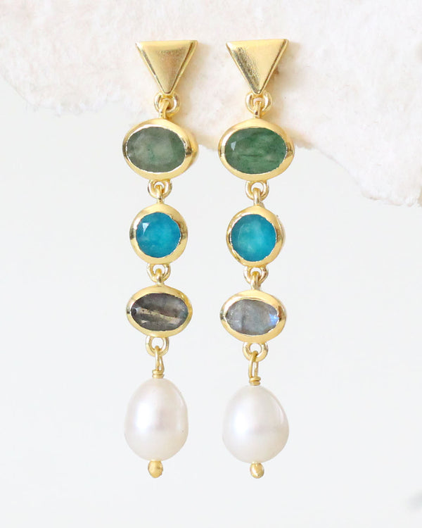 Aretes Largos COPPER TURQUOISE / GREEN AVENTUIRNE / GREEN WHITE JADE / LABRADORITE / PEARL