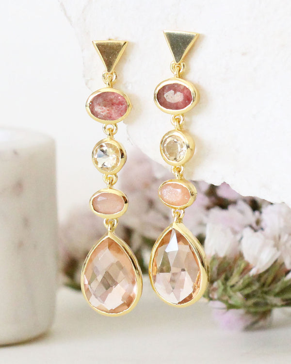 Aretes Largos STRAWBERRY QUARTZ