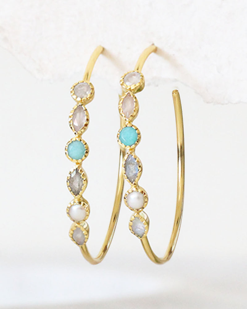 Arracadas Marquise RAINBOW / ROSE QUARTZ / AMAZONITE / LABRADORITE / PEARL