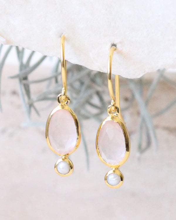 Arete piedra perla ROSE QUARTZ / PEARL