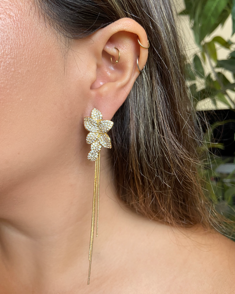 Aretes Flor Zirconias Tiras