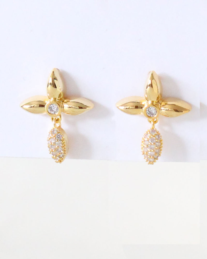 Aretes Flor Zirconia Colgante