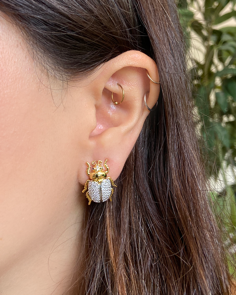 Aretes Escarabajo Zirconia Bicolor