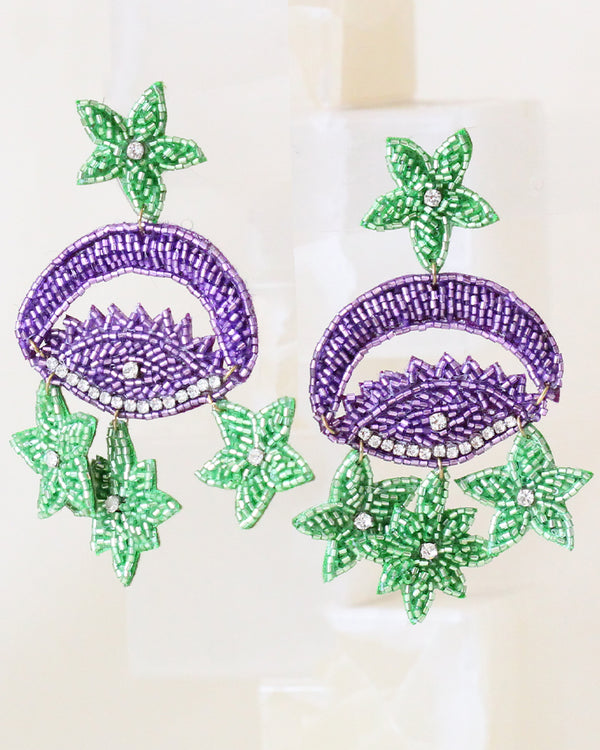 Aretes Chadelier Morados Verde