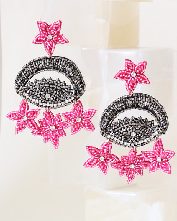 Aretes Chadelier Plateados Rosa