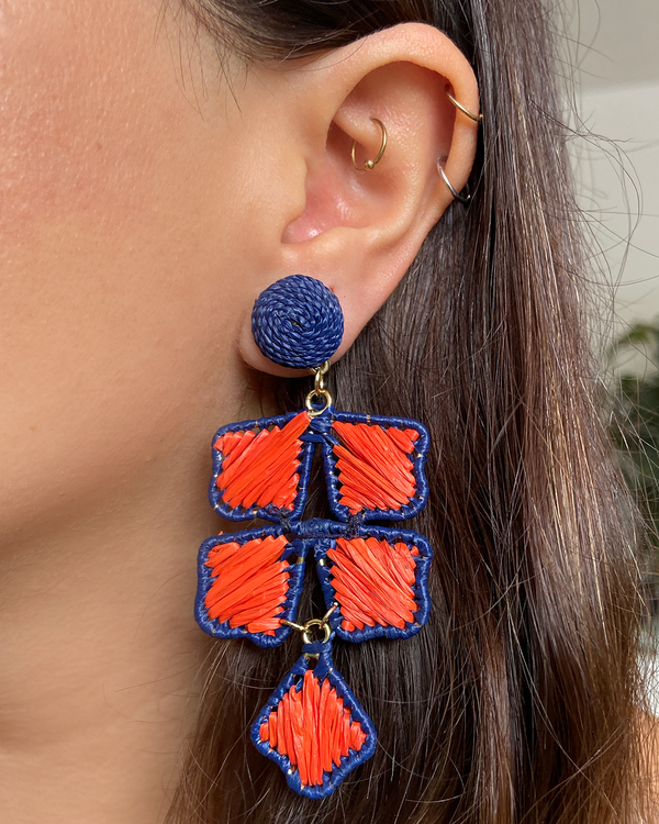 Aretes Petalos Azul Naranja