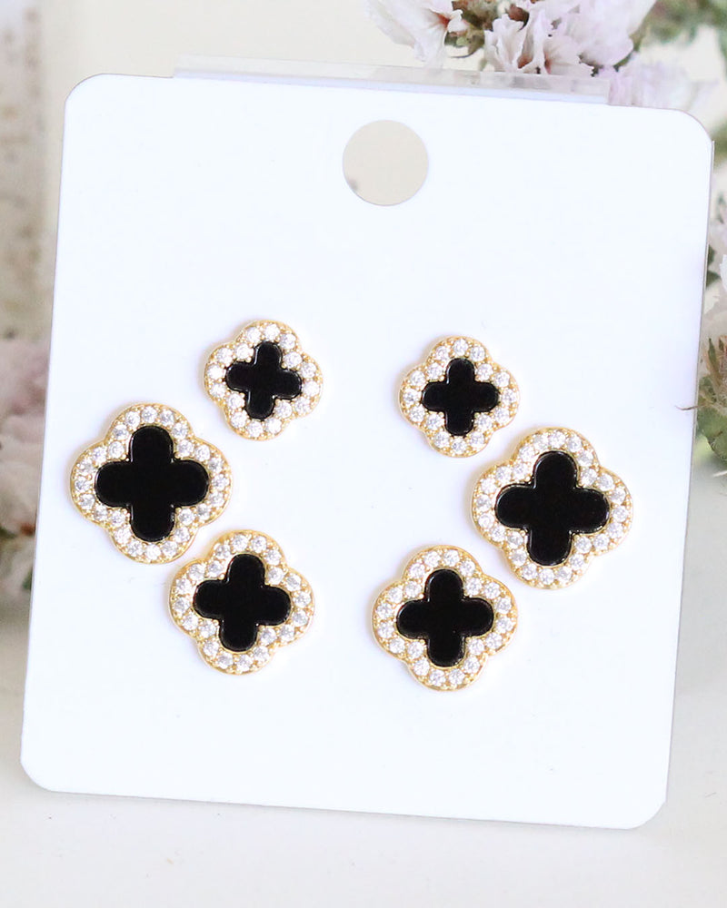 Set Aretes Trebol Negro
