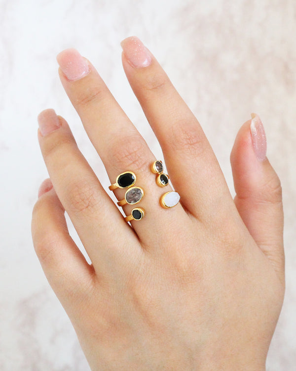 Anillo WHITE SUGAR DRUSSY / BLACK ONYX / BLACK ONYX / BLACK RUTILATED