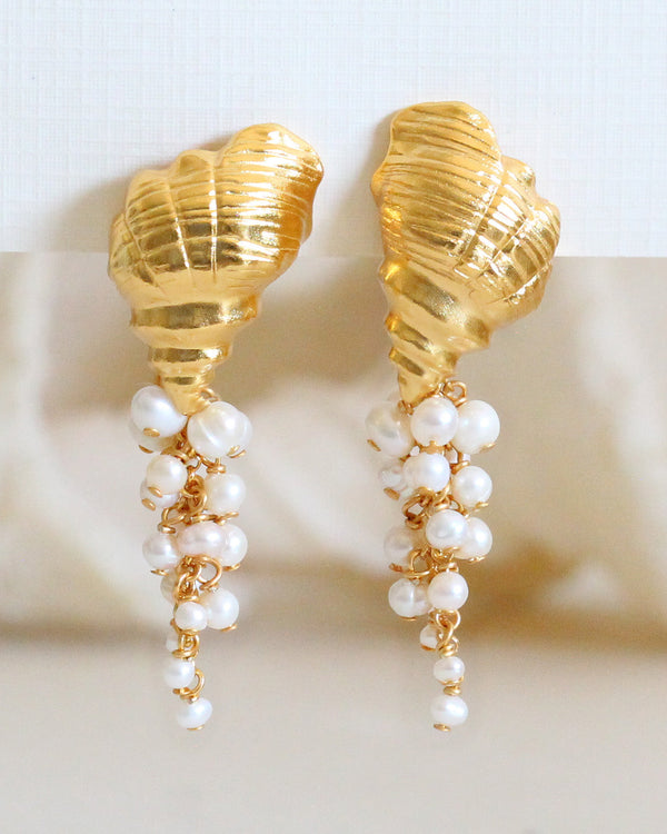 Aretes Caracol cascada perlas