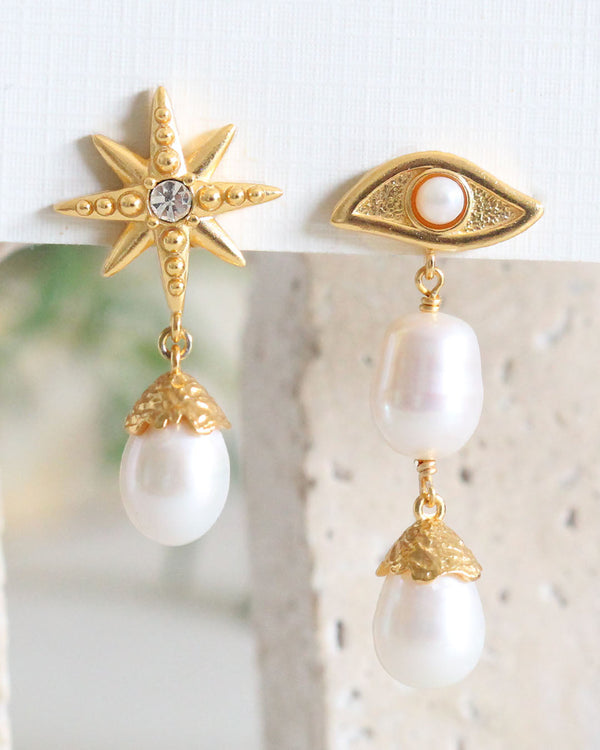 Aretes Ojo Estrella Impar Perlas