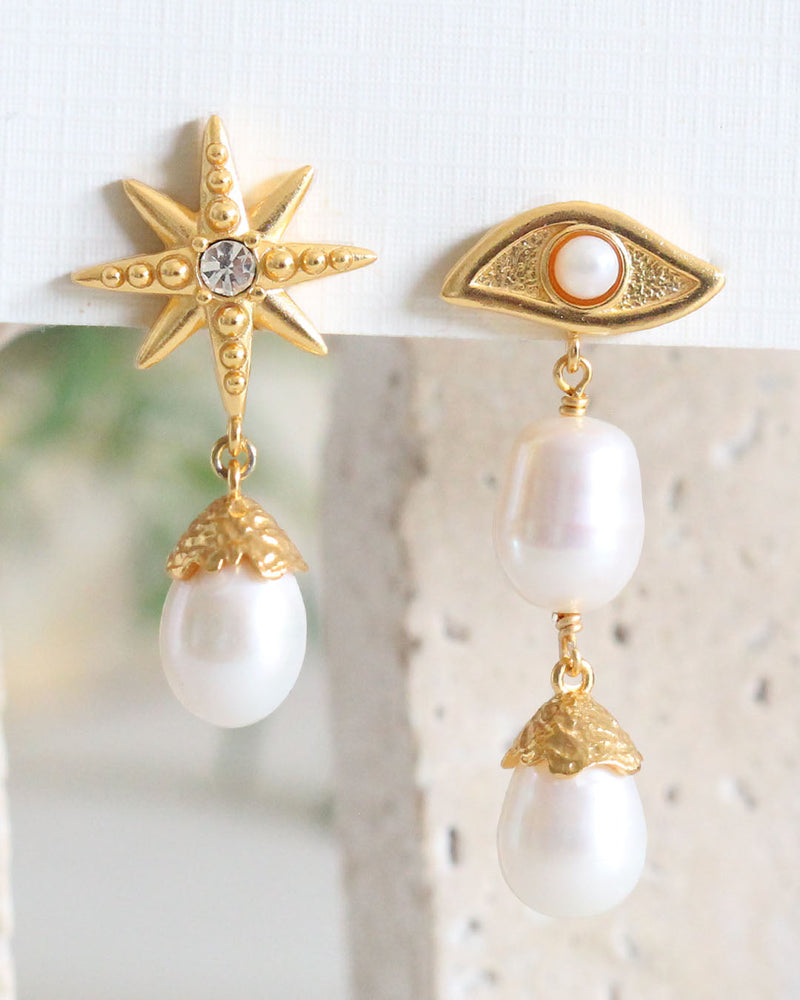 Aretes Ojo Estrella Impar Perlas