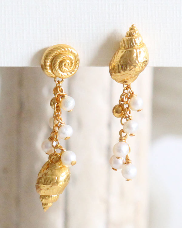 Aretes Perlas Fosil Caracol