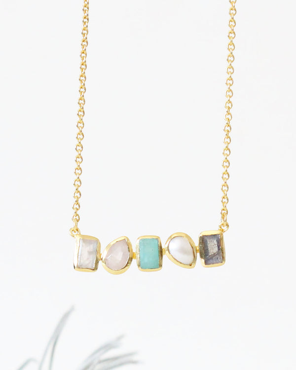 Collar RAINBOW / ROSE QUARTZ / AMAZONITE / LABRADORITE / PEARL