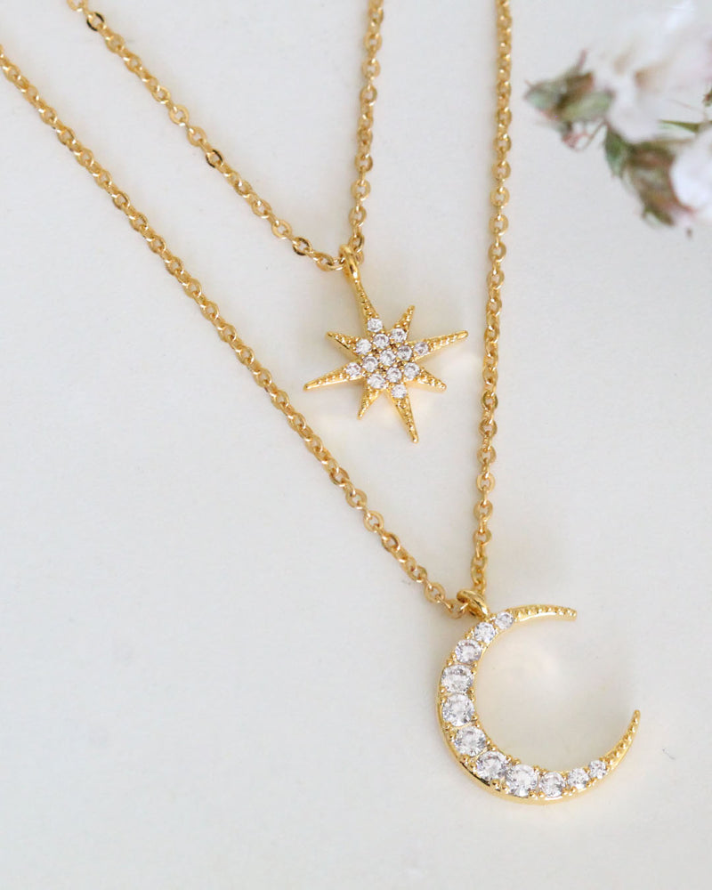 Collar Doble Estrella y Luna