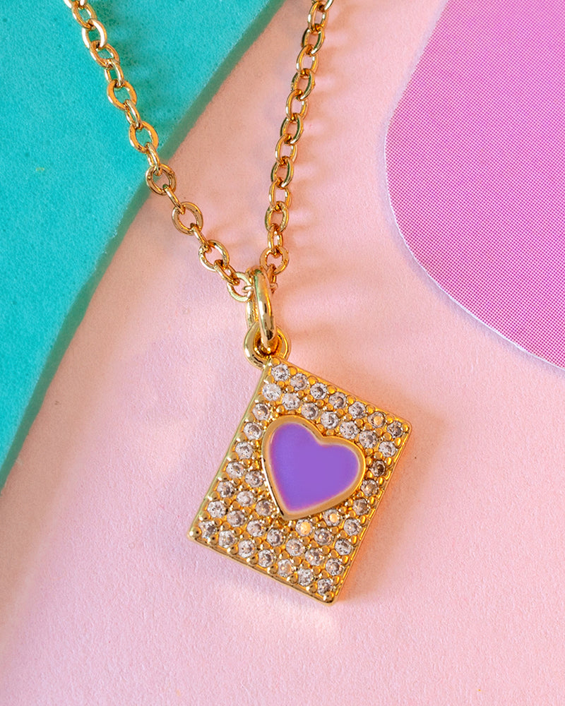 Collar Zirconias Corazón Morado