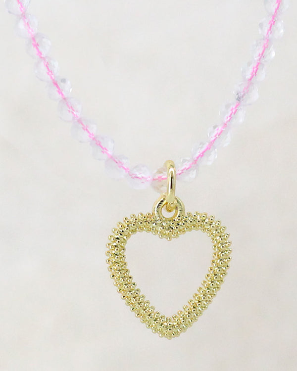 Collar corazón cuarzo rosa