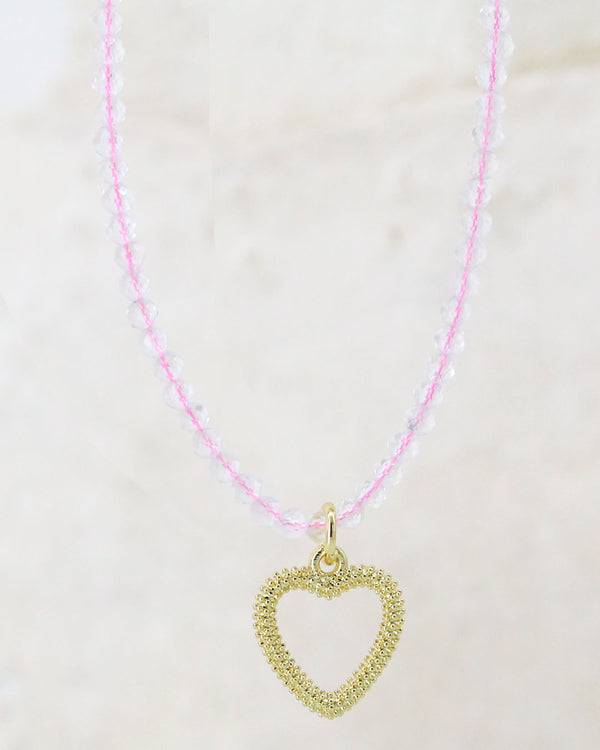 Collar corazón cuarzo rosa