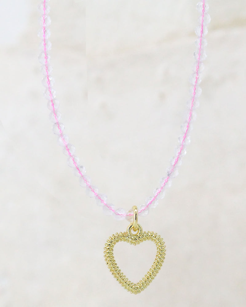 Collar corazón cuarzo rosa