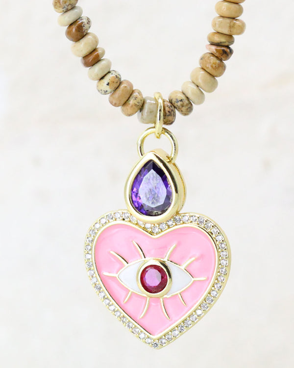 Collar Corazón Rosa Piedra café