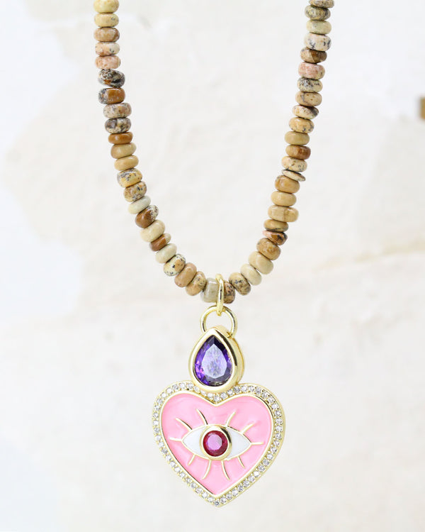 Collar Corazón Rosa Piedra café