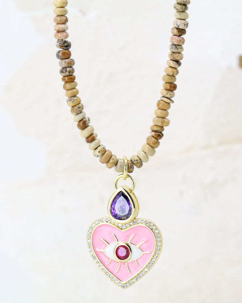 Collar Corazón Rosa Piedra café