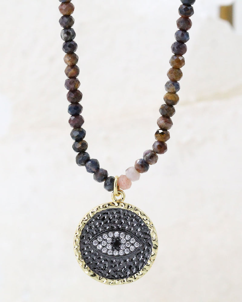Collar Piedras Degradado Medalla Ojo
