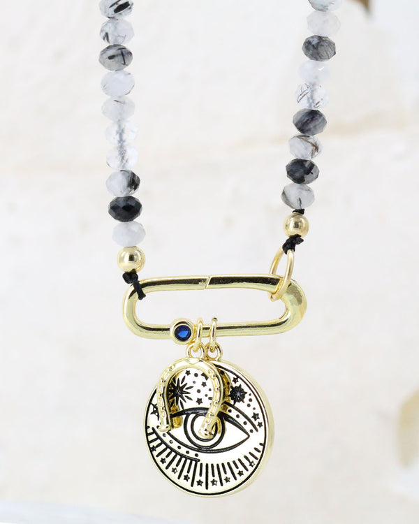 Collar Cuarzo rutilado multicharms
