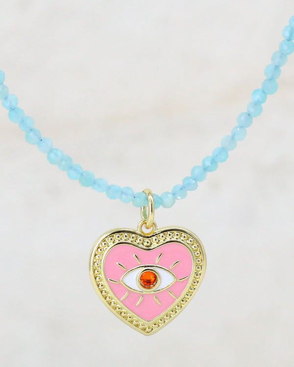 Collar Corazón rosa piedras