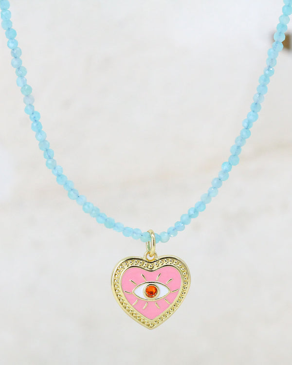 Collar Corazón rosa piedras