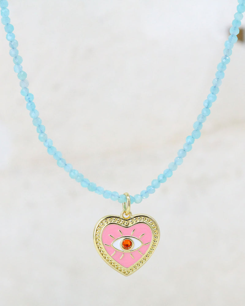 Collar Corazón rosa piedras