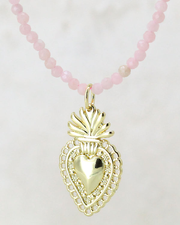 Collar Corazón piedras rosa
